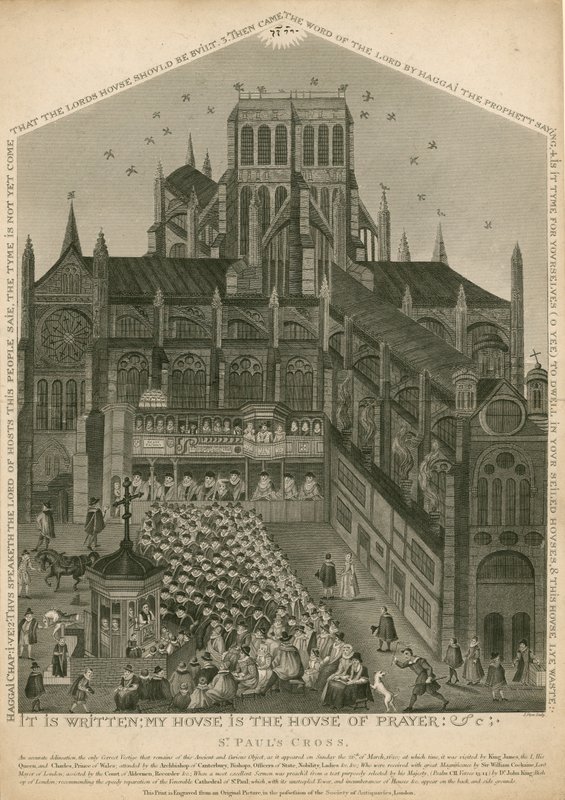 St Pauls Cross, London, som det så ud den 26. marts 1620 af English School