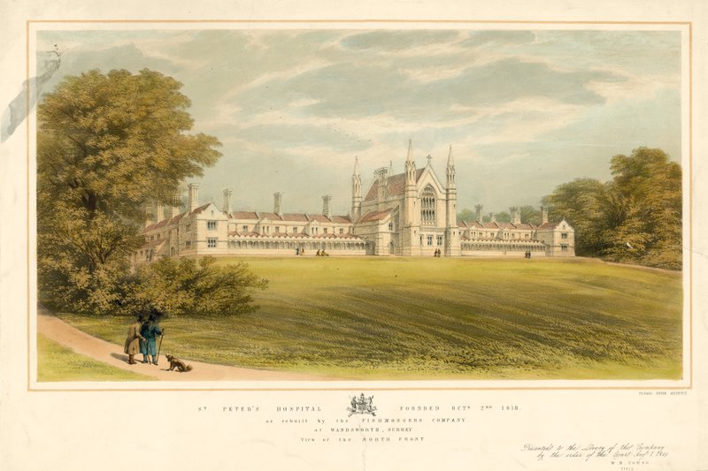 St Peters Hospital grundlagt 2. oktober 1618, som genopbygget af Fishmongers Company i Wandsworth, Surrey af English School