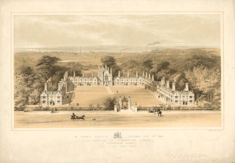 St Peters Hospital grundlagt 2. oktober 1618, som genopbygget af Fishmongers Company i Wandsworth, Surrey af English School
