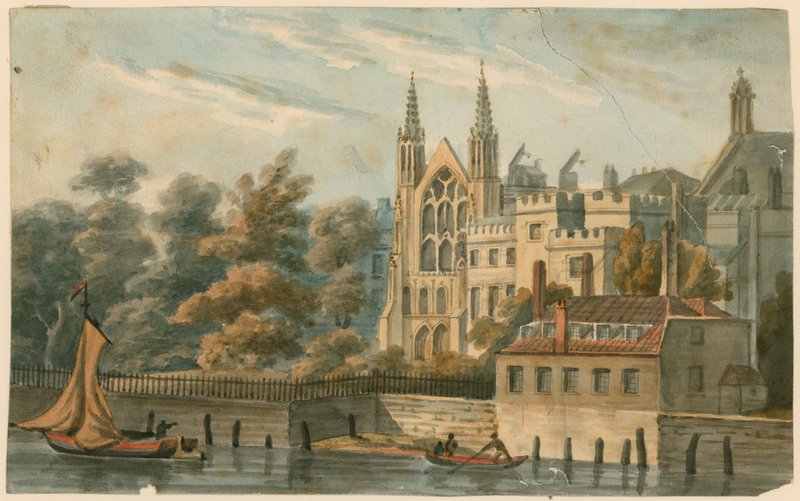 St Stephens Chapel, Speakers House osv., Westminster, London, fra Themsen af English School