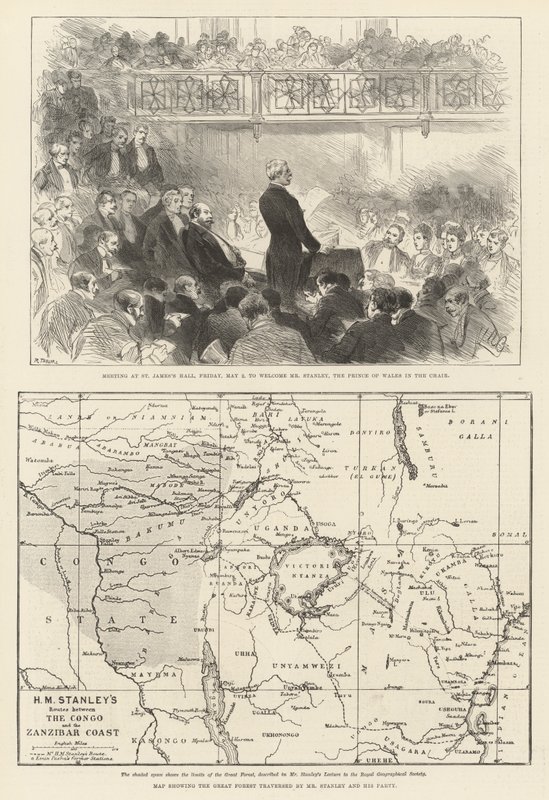Stanleys foredrag til Royal Geographical Society (gravering) af English School