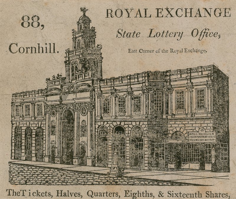 State Lottery Office, østlige hjørne af Royal Exchange, 88 Cornhill, London af English School