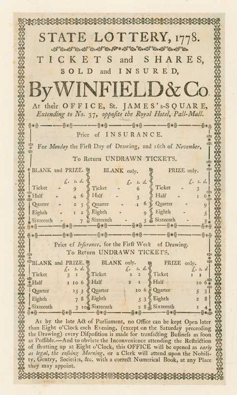 Statslotteri, 1778 af English School