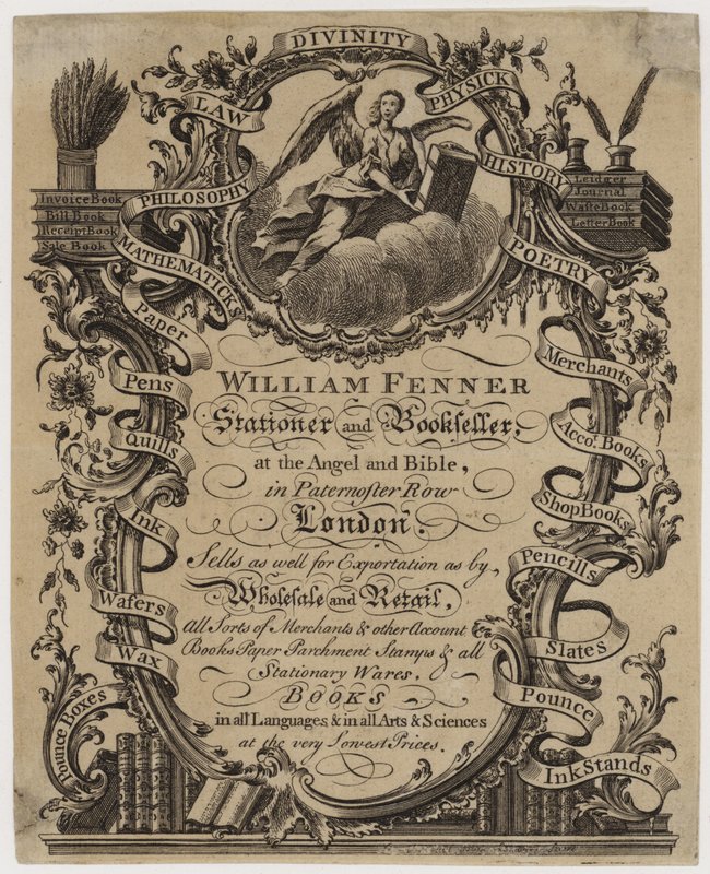 Papirmand og boghandler, William Fenner, handelskort af English School