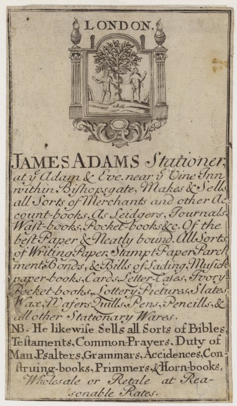 Stationers, James Adams, byttekort af English School
