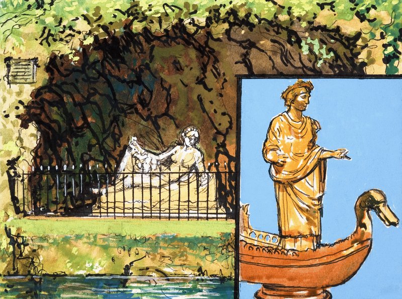 Statue ved en flod af English School