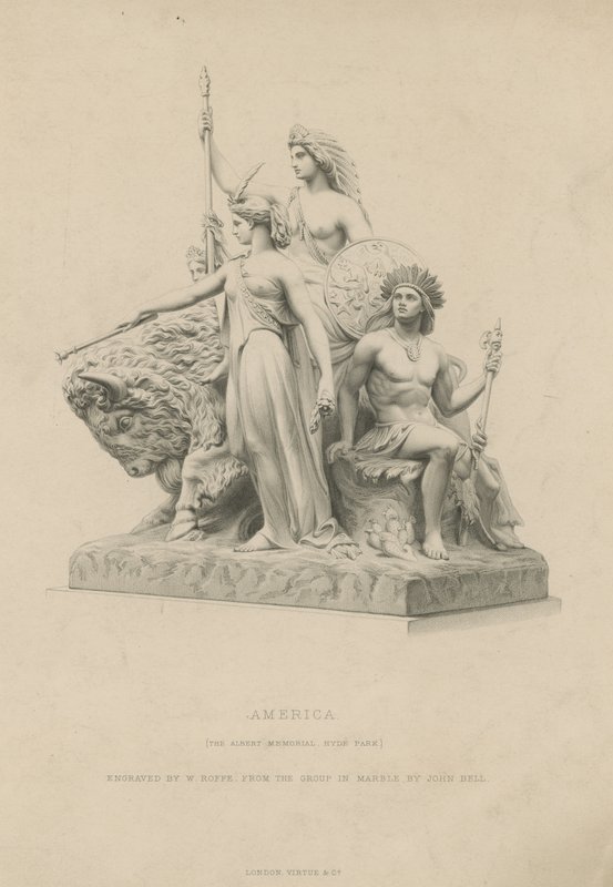 Statue, der forestiller Amerika, som pryder Albert Memorial af English School