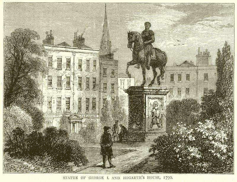 Statue af George I. og Hogarths House af English School