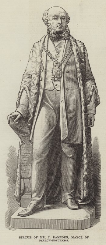 Statue af hr. J Ramsden, borgmester i Barrow-in-Furness (gravering) af English School