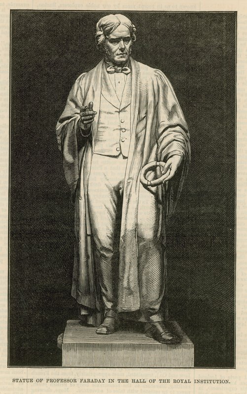 Statue af professor Faraday i den kongelige institutions sal af English School