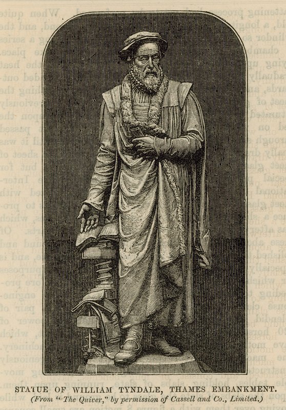Statue af William Tyndale på Themsen Embankment af English School