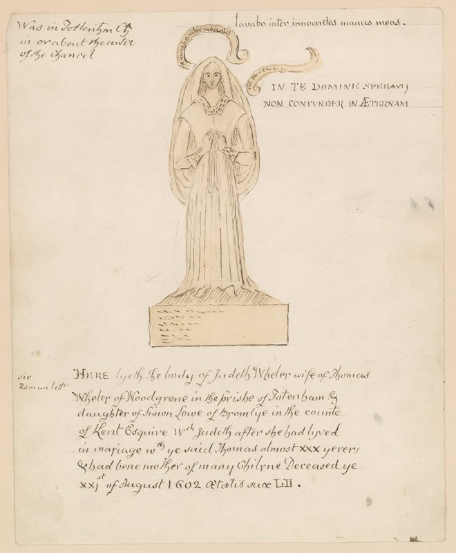 Statue, grav af Judeth Wheler, der døde 21. august 1602 (blæk på papir) af English School
