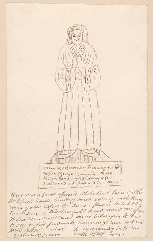 Statue, grav af Thomas Lymington (blæk på papir) af English School