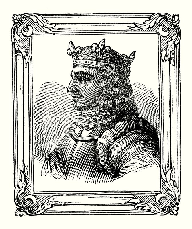 Stephen blev født i 1104, kronet i 1135 og døde i 1154 (gravering) af English School