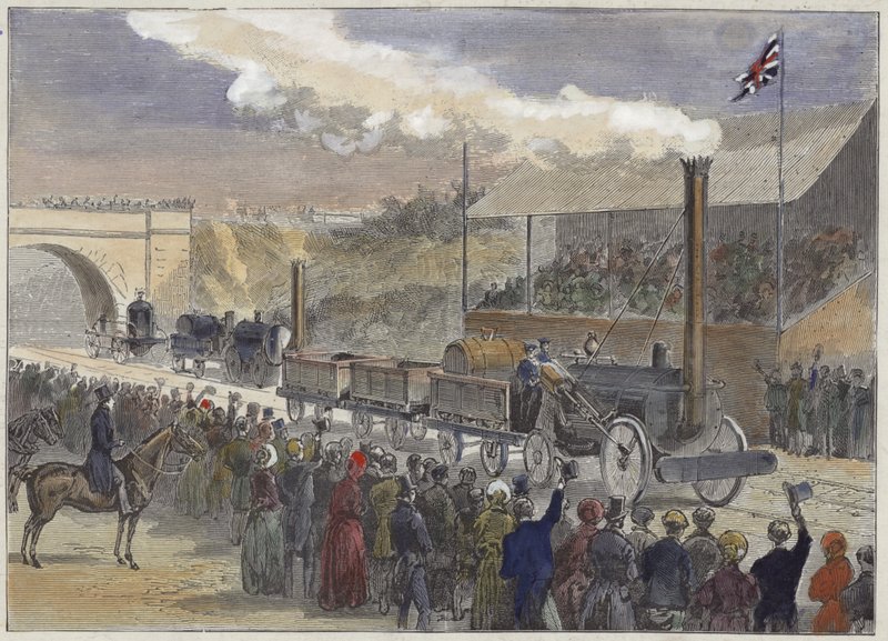 Stephensons Rocket kom først i lokomotivkonkurrencen ved Rainhill i 1829 af English School
