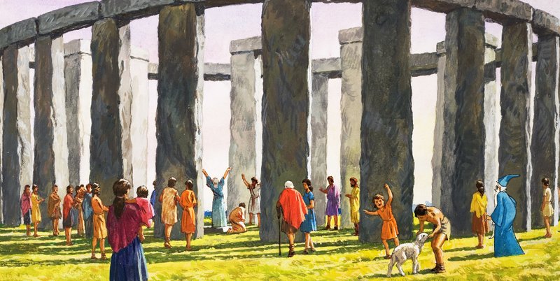 Stonehenge (gouache på papir) af English School