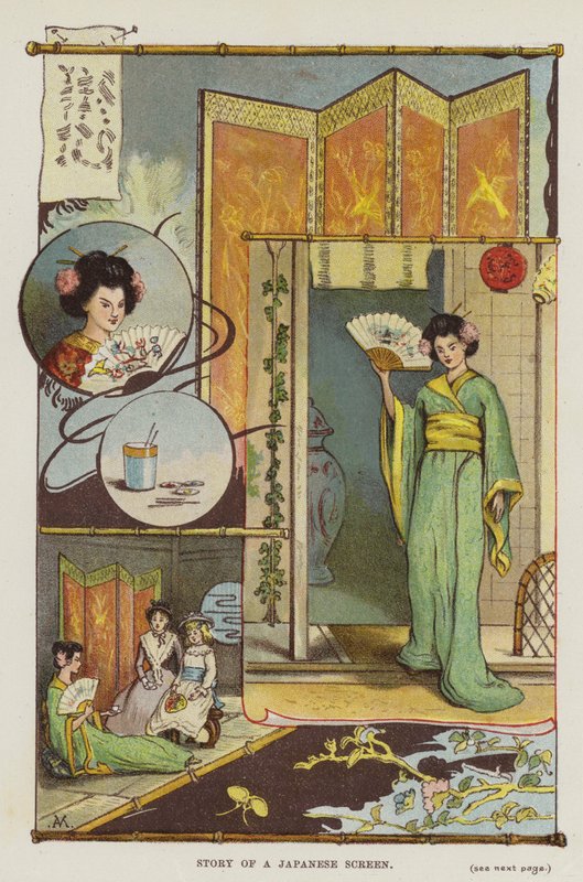 Historien om en japansk skærm (farve litho) af English School