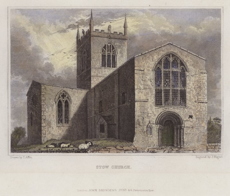 Stow Church, Lincolnshire (farvet gravering) af English School