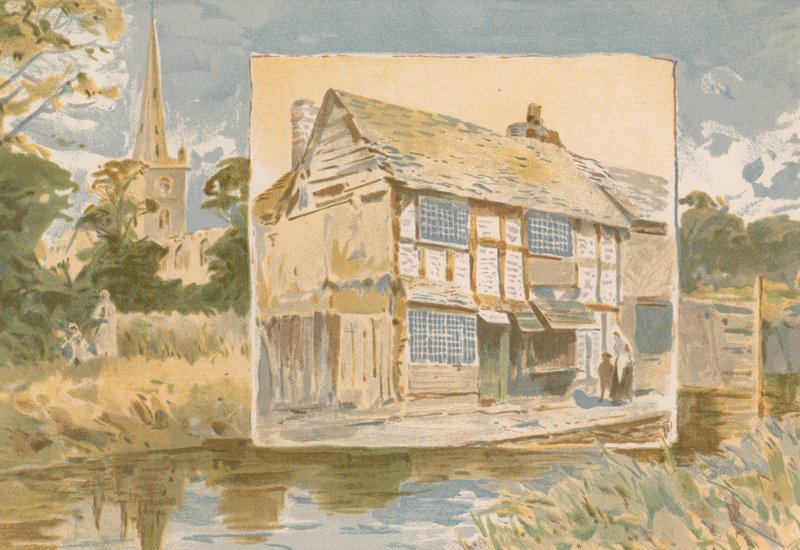 Stratford-on-Avon og Shakespeares hus før restaureringen af English School