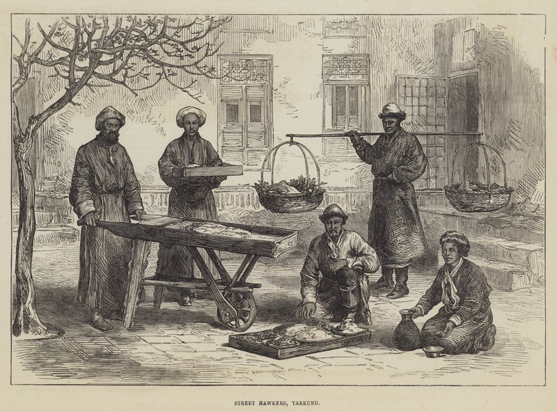 Street Hawkers, Yarkund (gravering) af English School