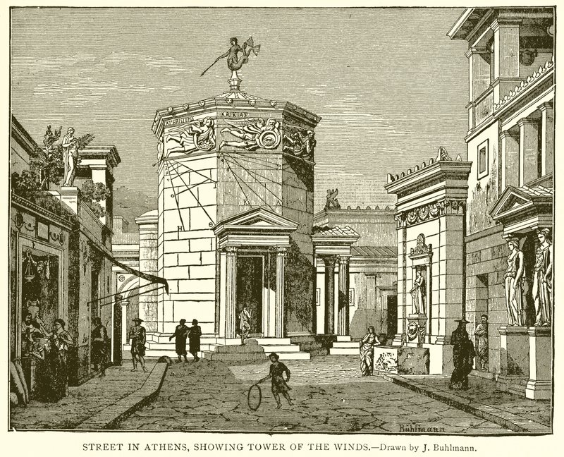 Gade i Athen, der viser Vindenes tårn af English School