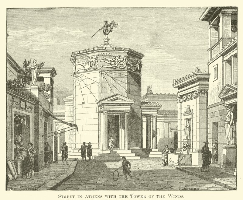 Gade i Athen med Vindenes Tårn (gravering) af English School