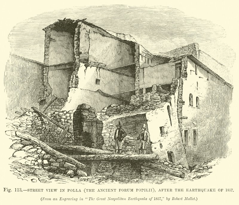 Street view in Polla (the Ancient Forum Popilii), after the earthquake of 1857  af English School