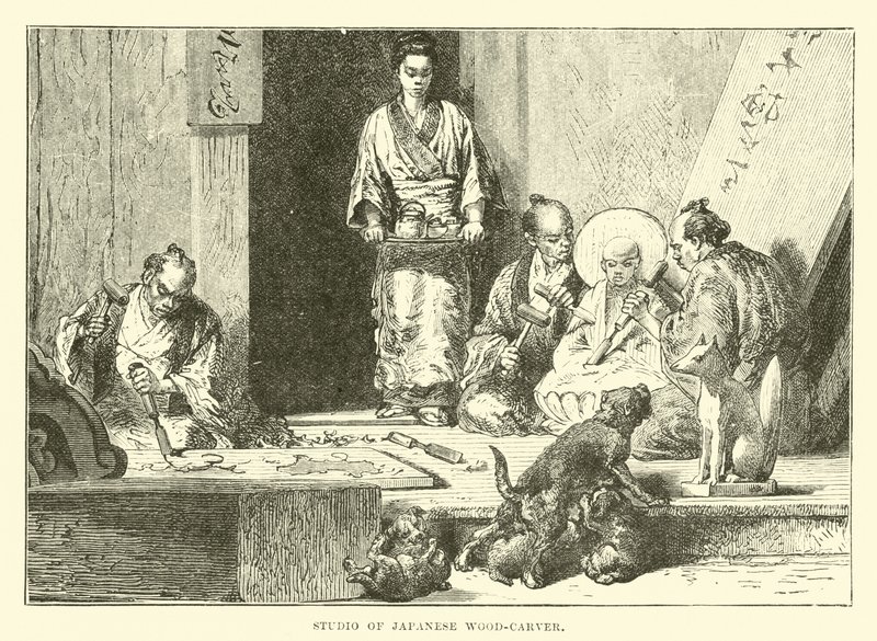 Studio of Japanese wood-carver  af English School