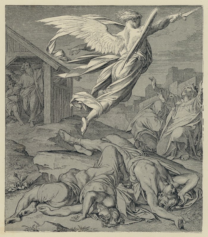 Indkaldelse af den ødelæggende engel til Babylon (gravering) af English School