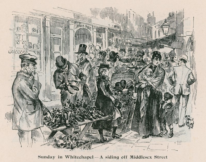 Søndag i Whitechapel - et sidespor ud for Middlesex Street, London af English School