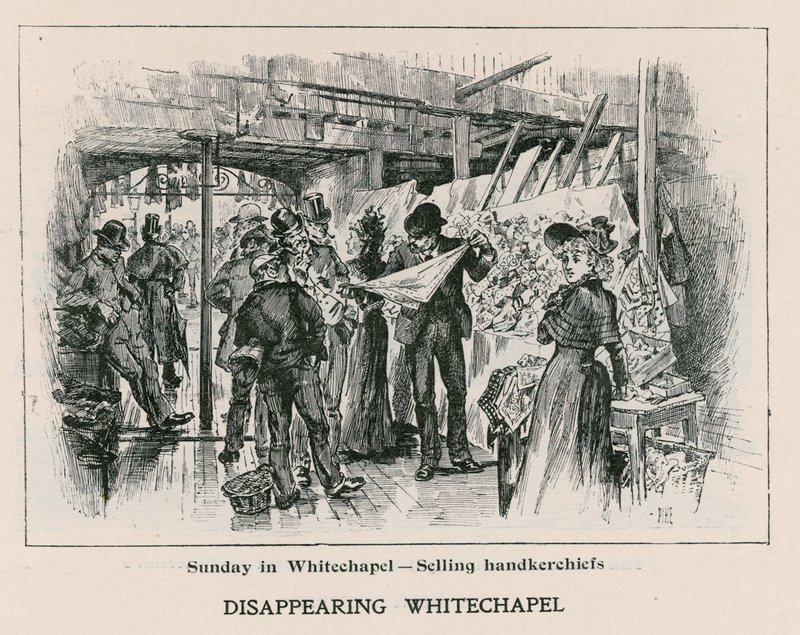 Søndag i Whitechapel - salg af lommetørklæder af English School