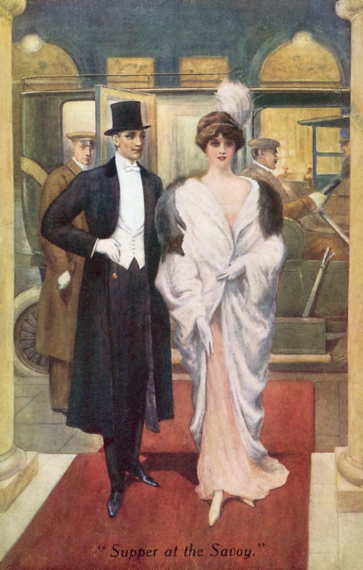 Aftensmad på Savoyen (farve litho) af English School