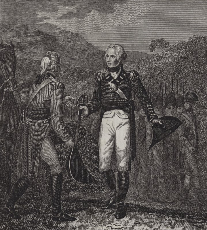Overgivelse af general Burgoynes hær ved Saratoga, 1777 af English School