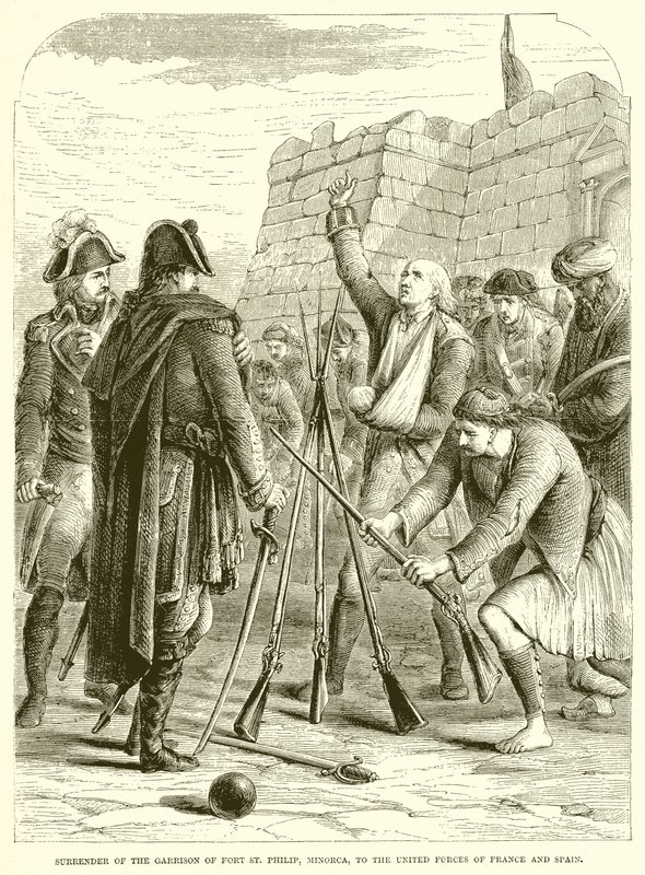 Overgivelse af Garnisonen i Fort St. Philip, Minorca, til de Forenede Styrker i Frankrig og Spanien af English School