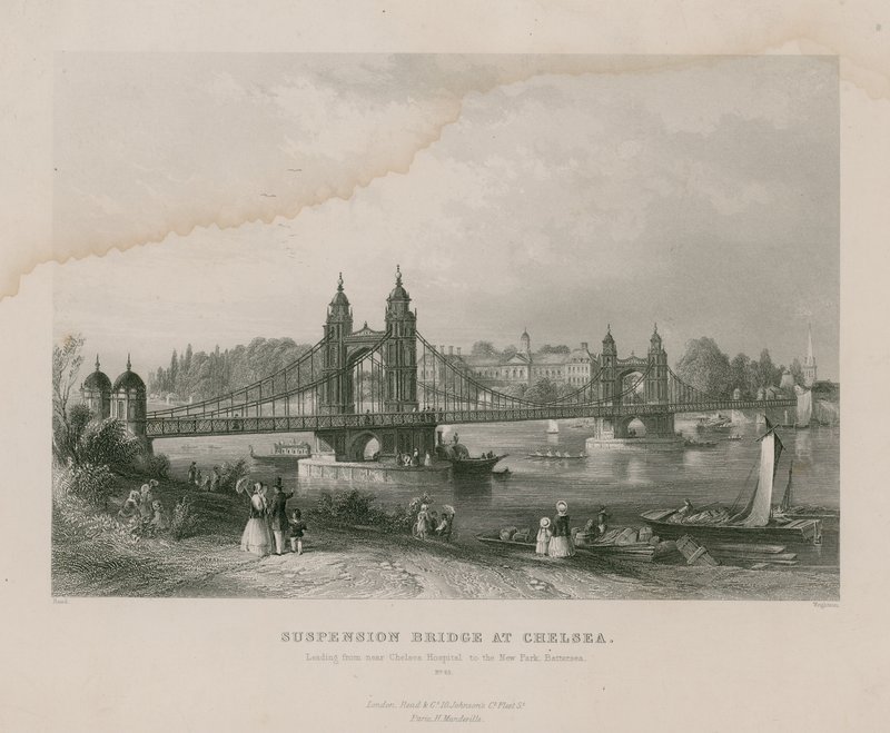 Hængebroen ved Chelsea, der fører nær Chelsea Hospital til New Park, Battersea af English School