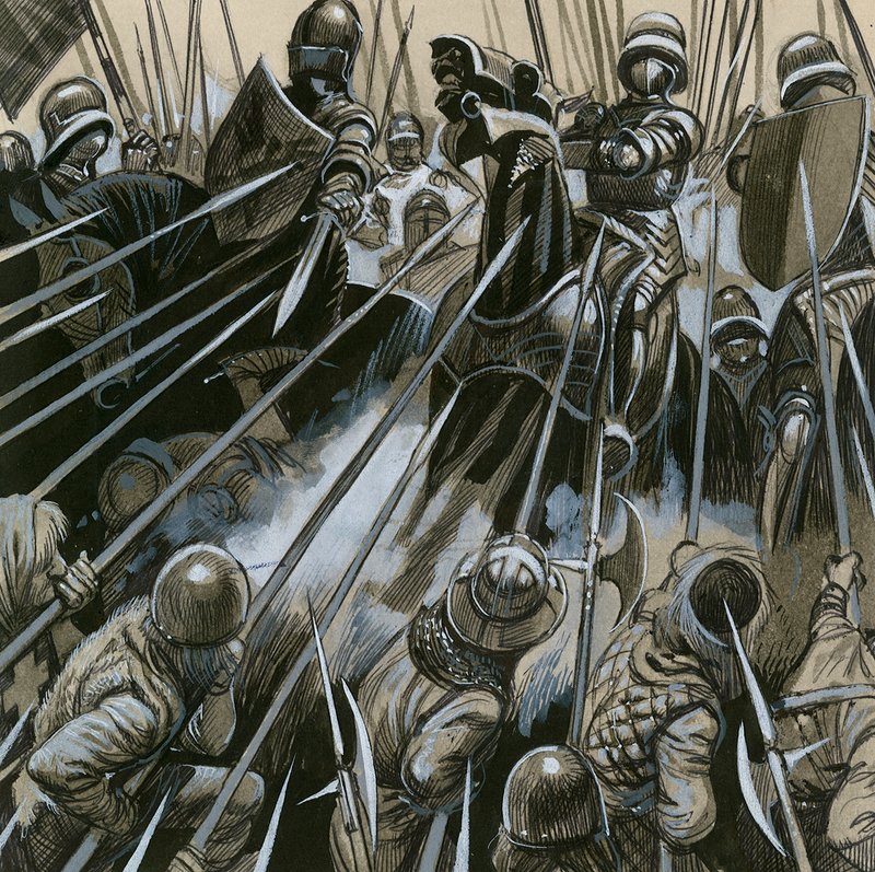 Schweiziske soldater besejrede den burgundiske hær i 1476-77 af English School