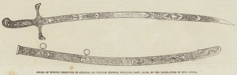 Æresværd overrakt til general Sir William Fenwick Williams, Baronet, KCB, af den lovgivende forsamling i Nova Scotia (gravering) af English School