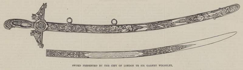 Sværd præsenteret af City of London til Sir Garnet Wolseley (gravering) af English School