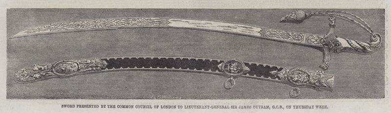 Sværd præsenteret af Common Council of London til generalløjtnant Sir James Outram, GCB, torsdag uge (gravering) af English School