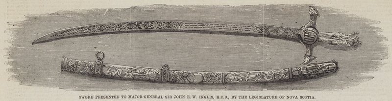 Sværd præsenteret for generalmajor Sir John E W Inglis, KCB, af lovgiveren i Nova Scotia (gravering) af English School