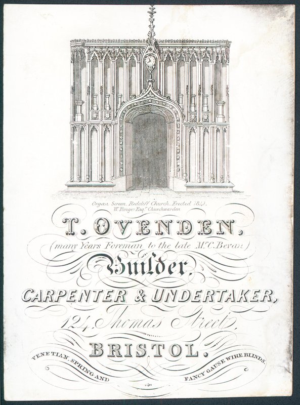 T Ovenden, Bygmester, Tømrer og Bedemand, Fagkort af English School