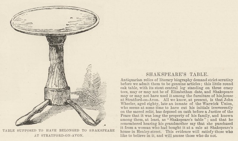 Bordet skulle have tilhørt Shakspeare i Stratford-on-Avon (gravering) af English School