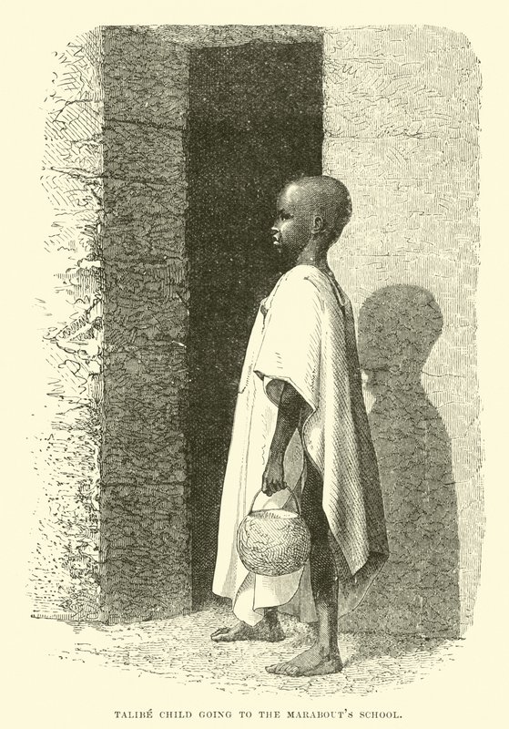 Talibe child going to the Marabouts School  af English School