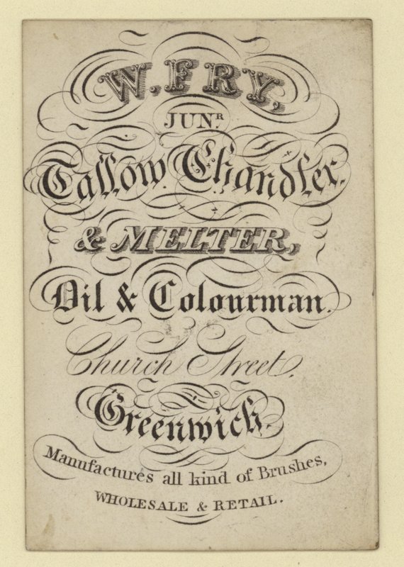Talg Chandler og smelter, W Fry, handelskort af English School