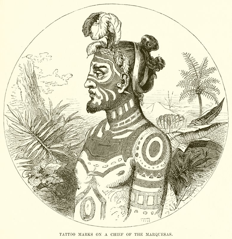 Tatoveringsmærker på en Chief of the Marquesas af English School
