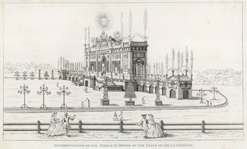 Tempel til ære for freden i Aix la Chapelle 1749 af English School