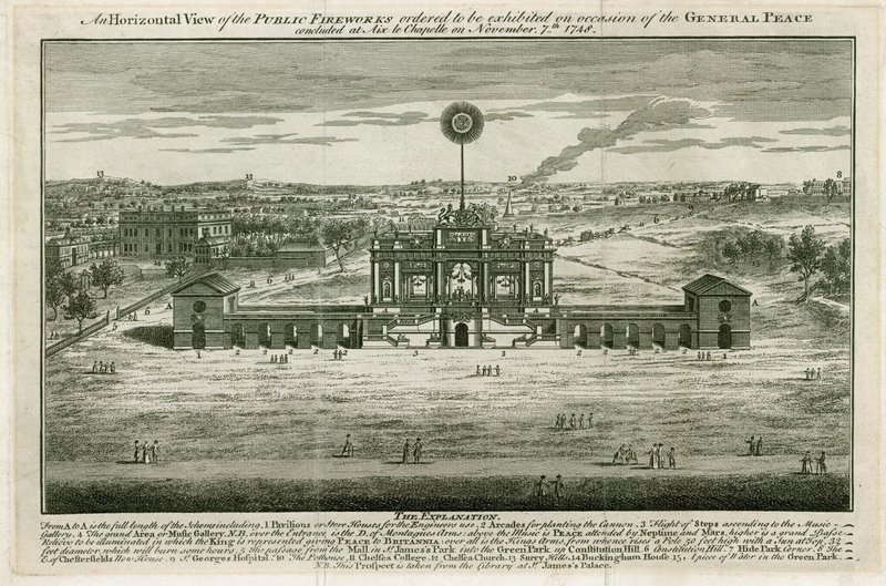 Tempel til ære for freden i Aix la Chapelle 1749 af English School