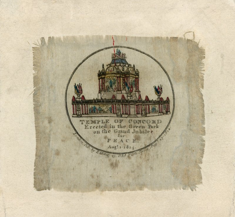 Temple of Concord for at fejre freden i 1814 (tryk på silke) af English School