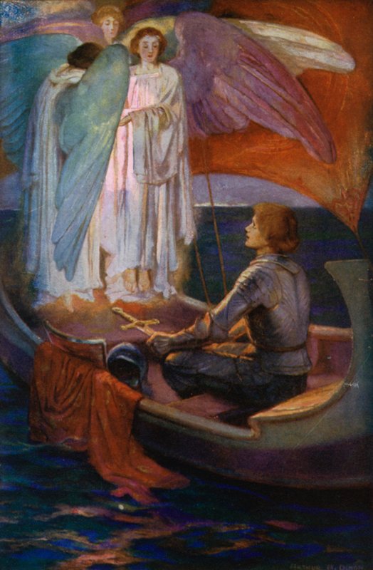 Tennyson-digt: Sir Galahad (farve litho) af English School
