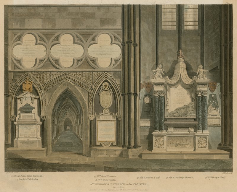 Tiende vindue og indgang til Cloister, North Aisle, Westminster Abbey, London af English School